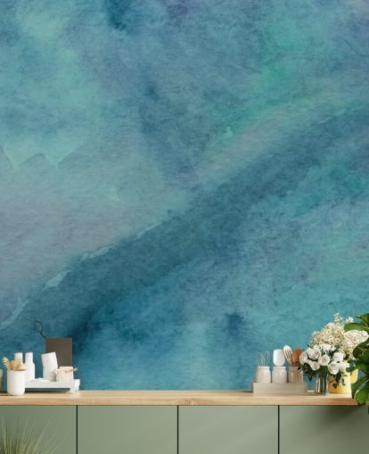turkos tapetväggmålning kallad Abstract Turquoise Watercolor för vardagsrum, badrum och sovrum turkos tapetväggmålning kallad Abstract Turquoise Watercolor för vardagsrum, badrum och sovrum