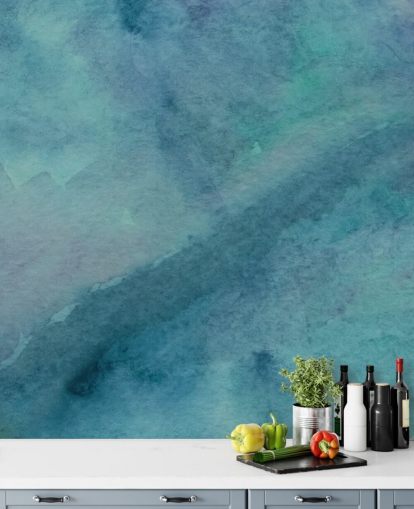 turquoise wallpaper mural called Abstract Turquoise Watercolor for living rooms, bathrooms and bedrooms