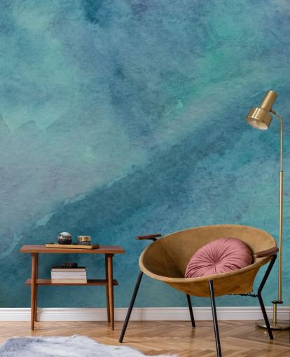 papier peint mural turquoise appelé Abstract Turquoise Watercolor pour les salons, les salles de bain et les chambres