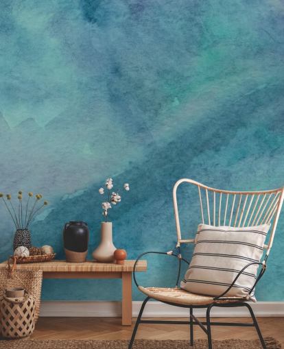 papier peint mural turquoise appelé Abstract Turquoise Watercolor pour les salons, les salles de bain et les chambres