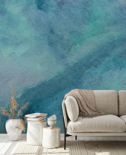 turkis tapet veggmaleri kalt Abstract Turquoise Watercolor for stuer, bad og soverom
