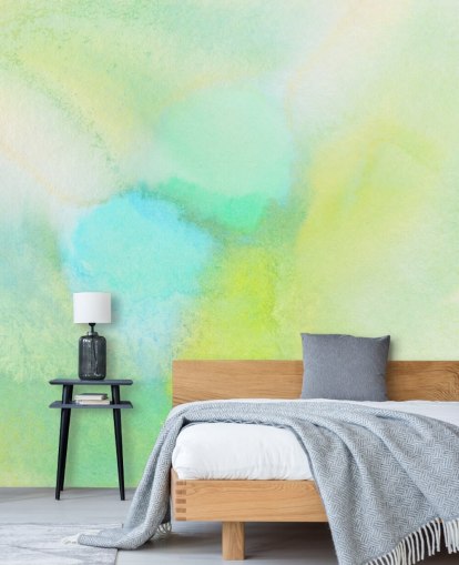 gele en groene aquarel muurschildering genaamd Yellow and Green Watercolour voor slaapkamers, woonkamers en keukens