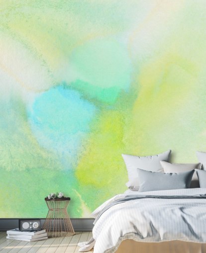 yellow and green watercolor wallpaper mural called Yellow and Green Watercolor for bedrooms, living rooms and kitchens