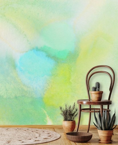 papier peint aquarelle jaune et vert appelé Aquarelle jaune et verte pour les chambres, les salons et les cuisines