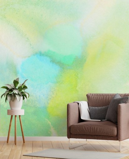 yellow and green watercolor wallpaper mural called Yellow and Green Watercolor for bedrooms, living rooms and kitchens