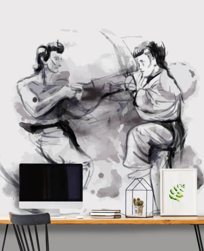 Schwarz Aquarell der Karate-Kämpfer Wallpaper