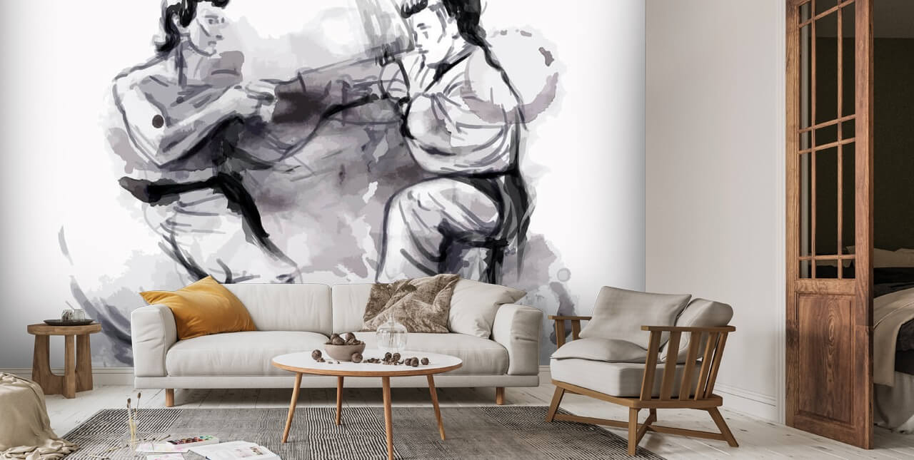 Karate Illustration Wall Mural Wallsauce US