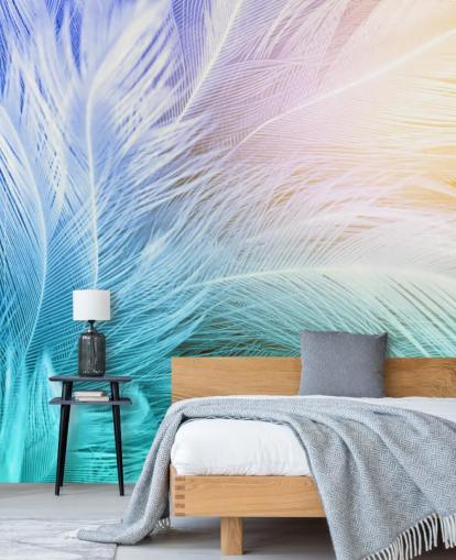 Pastel Blue, Purple and Pink Feather Wallpaper