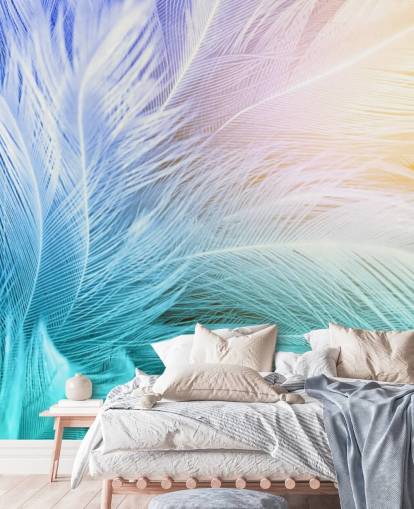 Pastel Blue, Purple and Pink Feather Wallpaper