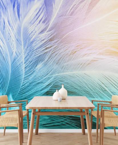 Pastel Blue, Purple and Pink Feather Wallpaper