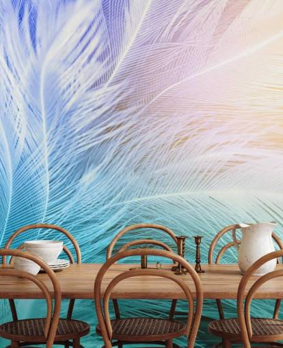 Pastel Blue, Purple and Pink Feather Wallpaper