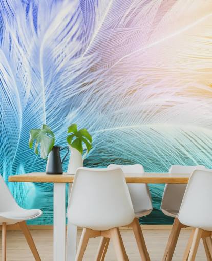Pastel Blue, Purple and Pink Feather Wallpaper