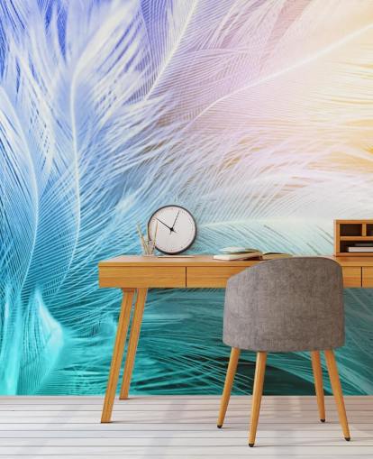 Pastel Blue, Purple and Pink Feather Wallpaper