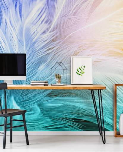 Pastel Blue, Purple and Pink Feather Wallpaper