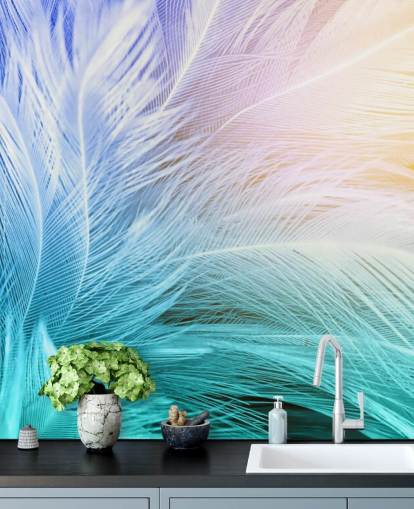 Pastel Blue, Purple and Pink Feather Wallpaper Pastel Blue, Purple and Pink Feather Wallpaper