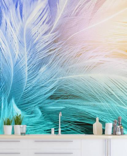 Pastel Blue, Purple and Pink Feather Wallpaper