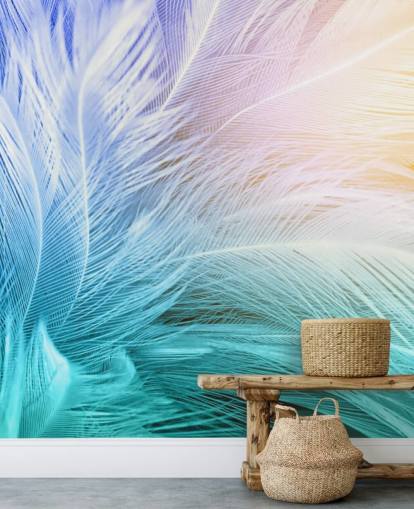 Pastel Blue, Purple and Pink Feather Wallpaper