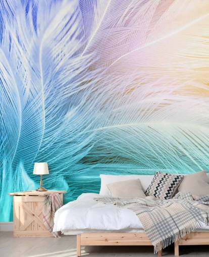 Pastel Blue, Purple and Pink Feather Wallpaper