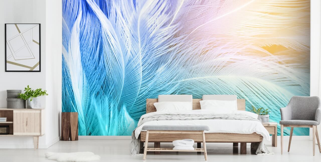 Pastel Blå, Lilla og Pink Fjer Baggrund