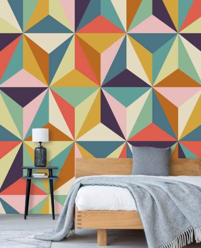 mural de papel de parede geométrico colorido personalizável chamado Diamonds Geometric para quartos 