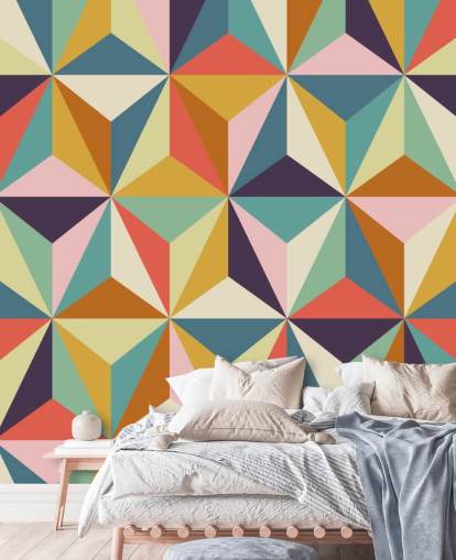 colorido mural de papel pintado geométrico personalizable llamado Diamonds Geometric para dormitorios colorido mural de papel pintado geométrico personalizable llamado Diamonds Geometric para dormitorios