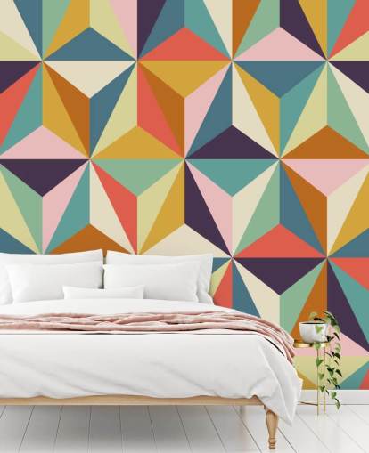 fargerikt tilpassbart geometrisk tapetmaleri kalt Diamonds Geometric for soverom fargerikt tilpassbart geometrisk tapetmaleri kalt Diamonds Geometric for soverom