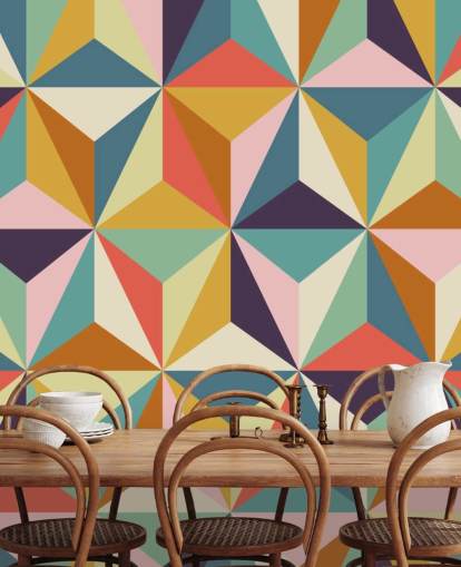 colorful customizable geometric wallpaper mural called Diamonds Geometric for bedrooms 