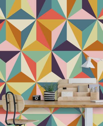 colorido mural de papel pintado geométrico personalizable llamado Diamonds Geometric para dormitorios colorido mural de papel pintado geométrico personalizable llamado Diamonds Geometric para dormitorios