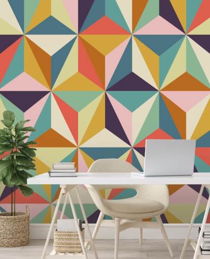 colorido mural de papel pintado geométrico personalizable llamado Diamonds Geometric para dormitorios 