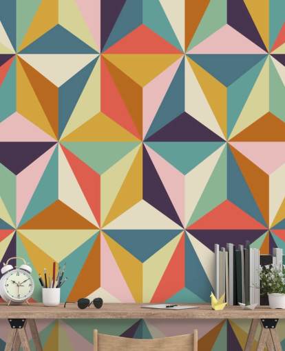 colorful customizable geometric wallpaper mural called Diamonds Geometric for bedrooms 