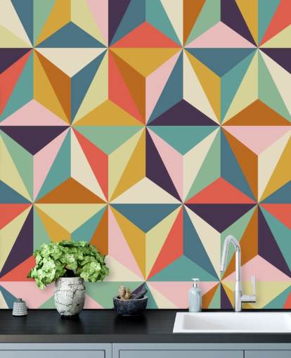 colorido mural de papel pintado geométrico personalizable llamado Diamonds Geometric para dormitorios colorido mural de papel pintado geométrico personalizable llamado Diamonds Geometric para dormitorios