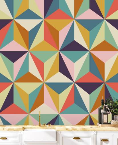 värikäs muokattava geometrinen taustakuvamaalaus nimeltä Diamonds Geometric makuuhuoneisiin 