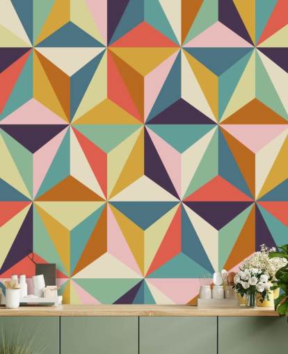färgglad anpassningsbar geometrisk tapetväggmålning kallad Diamonds Geometric för sovrum 