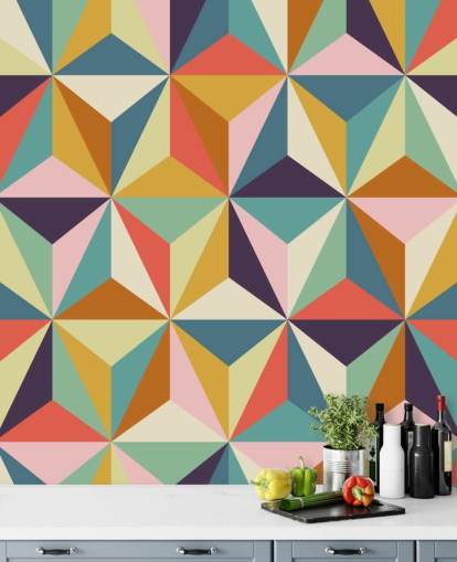 kleurrijke aanpasbare geometrische behangmuurschildering genaamd Diamonds Geometric voor slaapkamers 