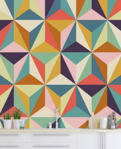 fargerikt tilpassbart geometrisk tapetmaleri kalt Diamonds Geometric for soverom 