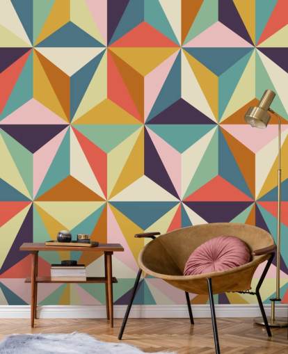 mural de papel de parede geométrico colorido personalizável chamado Diamonds Geometric para quartos mural de papel de parede geométrico colorido personalizável chamado Diamonds Geometric para quartos