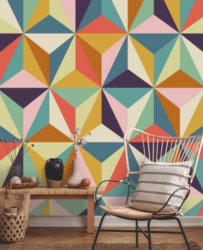 papier peint mural géométrique coloré personnalisable appelé Diamonds Geometric pour les chambres 