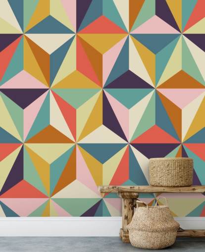 colorful customizable geometric wallpaper mural called Diamonds Geometric for bedrooms 