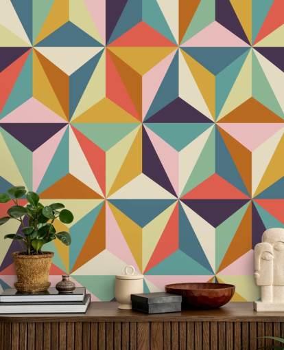 colourful customisable geometric wallpaper mural called Diamonds Geometric for bedrooms 