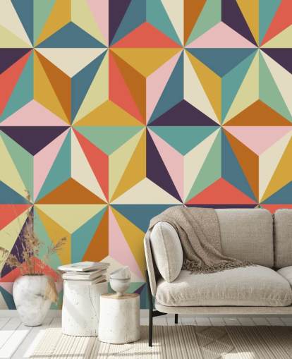 colorido mural de papel pintado geométrico personalizable llamado Diamonds Geometric para dormitorios 