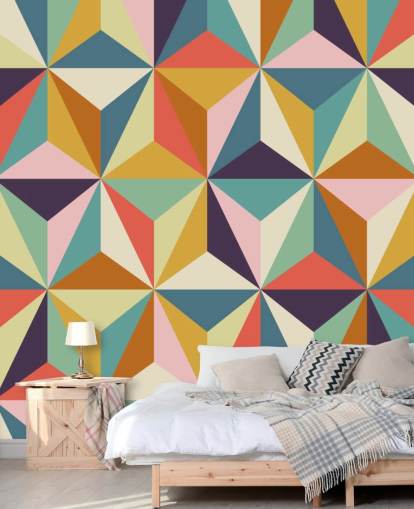colorido mural de papel pintado geométrico personalizable llamado Diamonds Geometric para dormitorios 