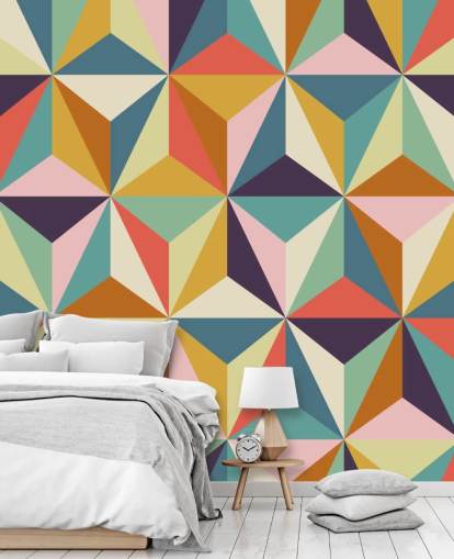 Buntes personalisierbares geometrisches Tapeten-Wandbild namens Diamonds Geometric für Schlafzimmer Buntes personalisierbares geometrisches Tapeten-Wandbild namens Diamonds Geometric für Schlafzimmer