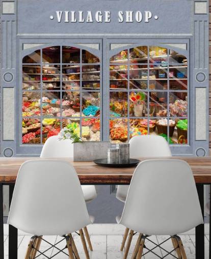 papier peint mural de façade personnalisé appelé Village Shop pour les maisons de retraite papier peint mural de façade personnalisé appelé Village Shop pour les maisons de retraite