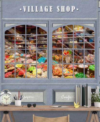 custom facade wallpaper mural called Village Shop for care homes custom facade wallpaper mural called Village Shop for care homes