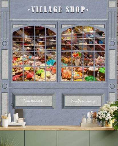 custom facade wallpaper mural called Village Shop for care homes custom facade wallpaper mural called Village Shop for care homes