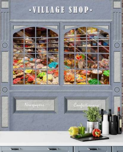 papier peint mural de façade personnalisé appelé Village Shop pour les maisons de retraite papier peint mural de façade personnalisé appelé Village Shop pour les maisons de retraite