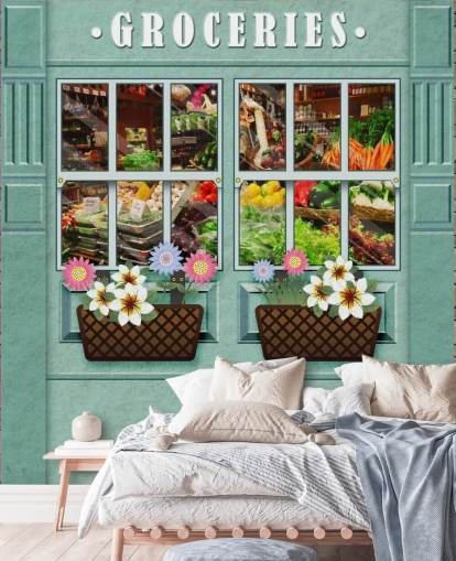 mural de papel pintado de fachada personalizado llamado Groceries for care homes