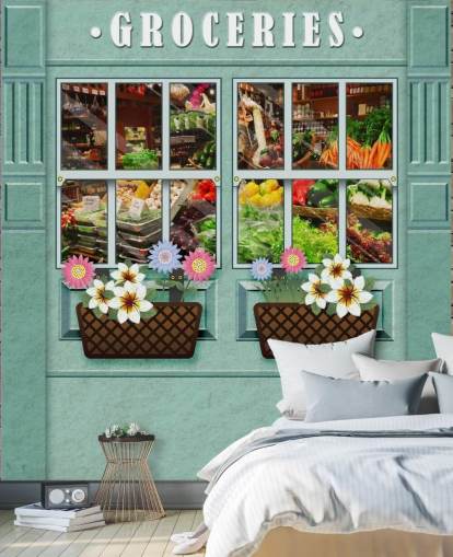 mural de papel pintado de fachada personalizado llamado Groceries for care homes