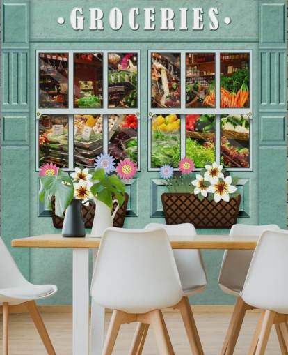 mural de papel pintado de fachada personalizado llamado Groceries for care homes