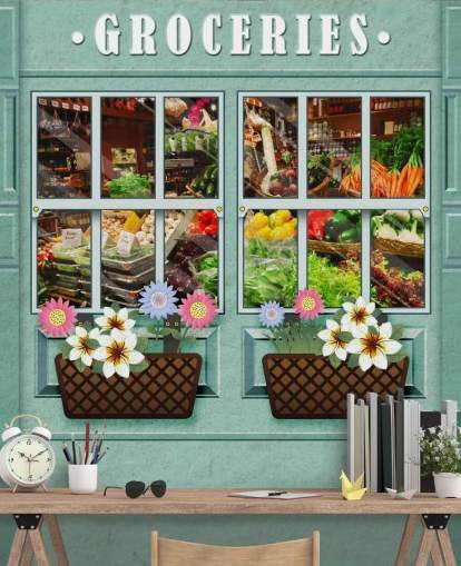 mural de papel pintado de fachada personalizado llamado Groceries for care homes